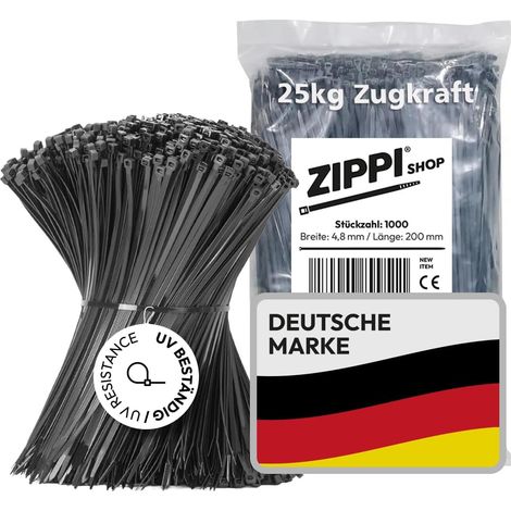 Serre-câbles - 200 mm - Noir (1000 pièces) - 200 mm x 4,8 mm - Force de traction de 25 kg (1/5)