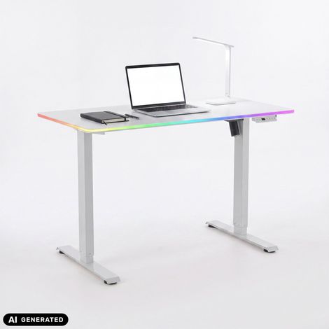 Schreibtisch Worktime LED 120 x 60 elektrisch höhenverstellbar weiß/weiß hjh OFFICE (1/5)