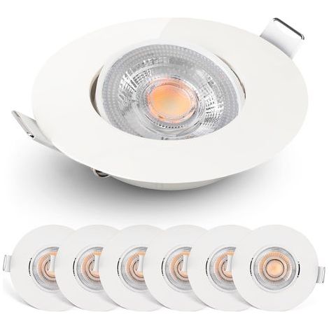 Set of 6 recessed LED spotlights, dimmable, 4.9W, 480lm, 50° adjustable, warm white 2700K, indoor use (1/5)