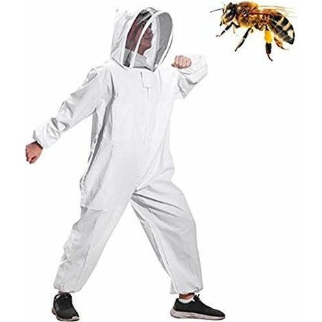 Combinaison d'Apiculture pour Tout le Corps Vêtements à Capuchon avec Voile Manteau de Protection pour Apiculteurs Costume Apicole en Anti Guêpes Équipement (L) (1/4)