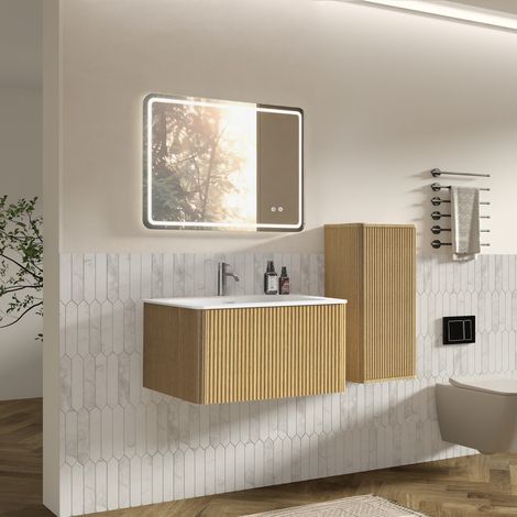 Lavabo en et meuble de salle bain armoire sous-meuble chêne bois avec suspendu moderne taille 80cm couleur pour style (1/4)