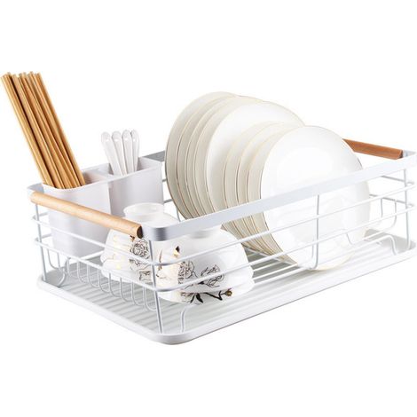Égouttoir à vaisselle de cuisine monocouche imperméable, étagère de rangement pour couverts et ustensiles de cuisine, blanc (1/5)