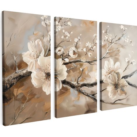 MULTI-PANEL WALL ART Trittico Set of 3 Blossom - Beige - Abstract - Flowers 120x80 cm
