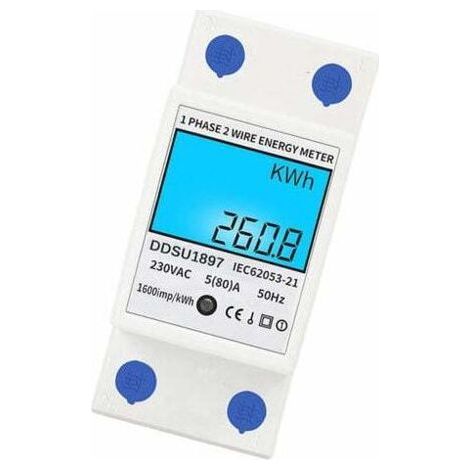 Numerique Electrique Compteur D'Energie Monophase Sur Rail Din Compteurs D'Electricite Une Deuxieme Phase De Fil Multifonction Compteur Electrique - Blanc, Avec Retroeclairage (1/5)