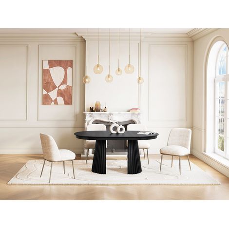 Table à manger extensible 4 à 10 personnes placage frêne - Noir - LATSURY (1/2)