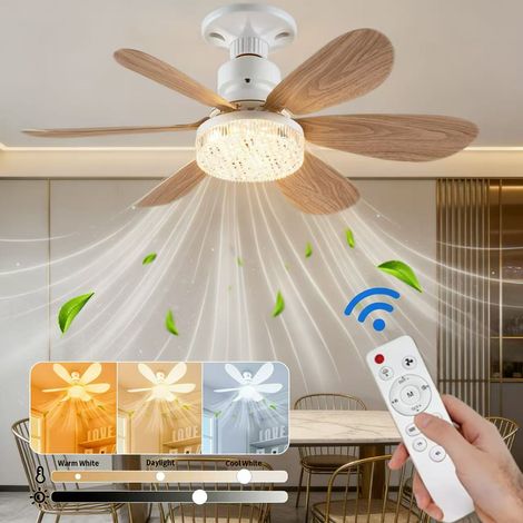 Plafonnier LED moderne, ventilateur de plafond à six pales de 40 W, température de couleur E27, trois vitesses réglables, 52 cm (marron)