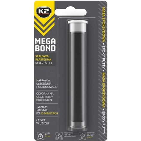 K2 Plastilina Epóxica Mega Bond 20g, ideal para reparaciones y relleno, alta resistencia y durabilidad, fácil aplicación, perfecta para trabajos en metales, plásticos y más.