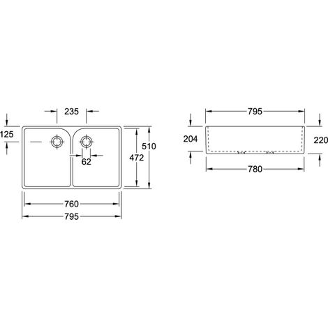 Villeroy & Boch 633100R1 Évier double O.novo 220x795mm
