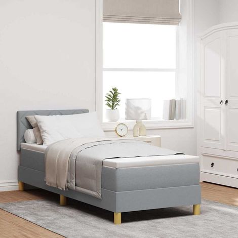 LED Boxspringbett mit Kopfteil Hellgrau 80 x 200 cm Stoff