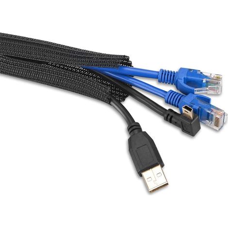 Gaine de gestion des câbles, cache-câbles, enrouleur robuste et durable, réglable, fermeture automatique, pour câbles de télévision, d'ordinateur et de bureau, compatible avec certains modèles. (1/5)