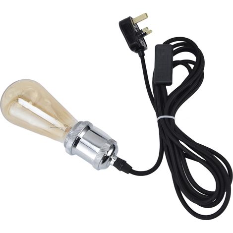 Câble pour suspension avec prise standard britannique E27, douille, câble tressé décoratif d'intérieur, câble pour interrupteur, douille pour ampoule LED, argent (1/5)