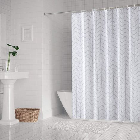 Rideau de douche, 180 x 180 cm, en polyester imperméable, lavable en machine, avec 12 crochets (1/3)