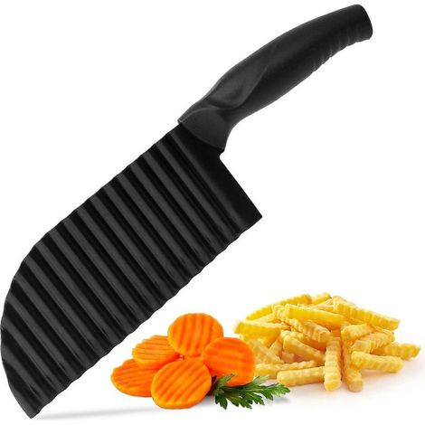 HONORNIC - Lame ondulée en alliage d'acier inoxydable de 29 cm avec poignée ergonomique en PVC - Coupe-légumes et coupe-frites