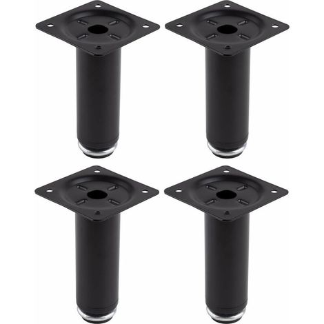 – Lot de 4 pieds de meuble ajustables 100mm – Acier noir mat – Base ronde Ø30mm – Capacité de charge 20-25kg – À visser (1/2)