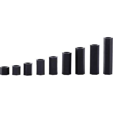 Assortiment de 100 entretoises hexagonales en nylon noir M3, boulons à six pans creux, écrous et boulons filetés hexagonaux, écrous et boulons hexagonaux en nylon noir avec boîte en plastique (M3 x 8) (1/5)