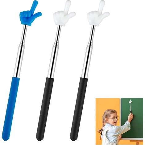 Palo puntero extensible de 3 piezas, palo puntero para dedos para niños, palo de presentación telescópico, para aula, maestro de jardín de infantes (negro y azul)