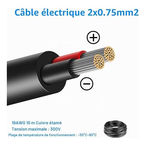 10m 18AWG 2x0.75mm² 2 Core Electrical Cable Flexible Tinned Copper Wire Low Impedance 5V/12V/24V LED Power Supply (1/4)
