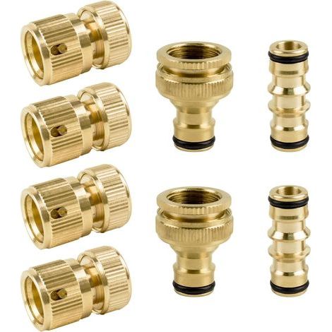 Ensemble de 8 raccords rapides robustes en laiton pour tuyau d'arrosage : 2 raccords mâles doubles à pression et 4 raccords rapides + raccord de robinet 2 en 1 (1/2" et 3/4") pour l'arrosage, le lavag (1/5)