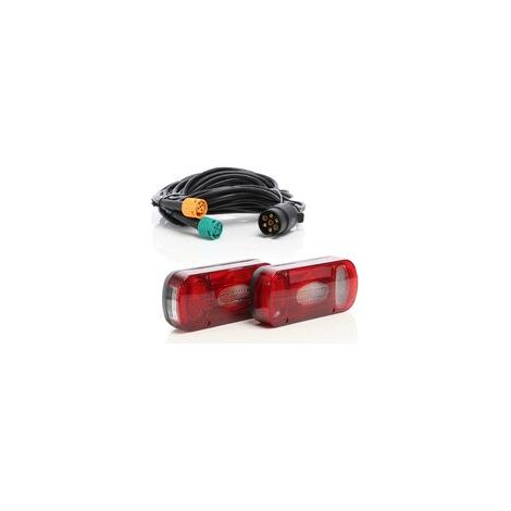 Kit de luces traseras de 2 piezas Y cable de 5 m con 7 pines y 2 conectores de 5 pines – 220 x 100 x 57 mm – Conector tipo 1 – Iluminación para remolque con luz de matrícula – Seguridad vial