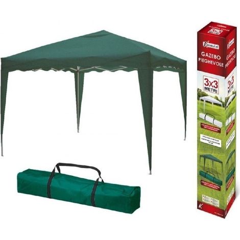Gazebo da Giardino Pieghevole Verde + Borsa 3 x 3 Metri