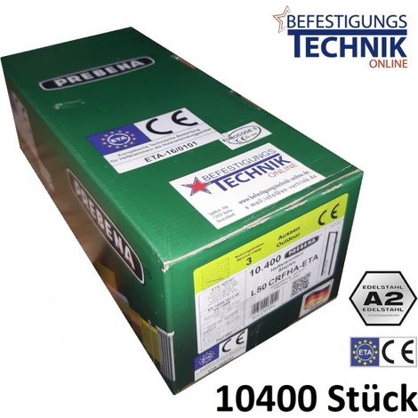 Prebena L Klammern L44CRFHA-ETA 44mm rostfrei G5562 Bostitch S5 S5765 Senco N 851 BEA 155 KL-26 10,4"-"L44CRFHA-ETA