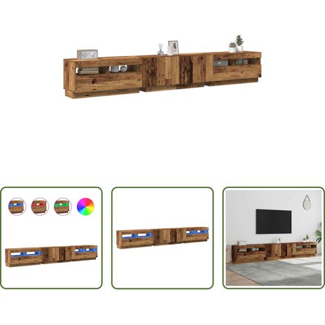 vidaXL Altholz - TV-Schrank mit LED-Leuchten Altholz-Optik 260x35x40 cm (1/5)