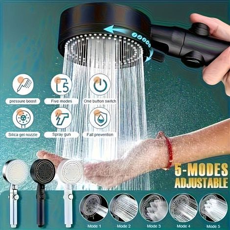 Hochdruck-Duschkopf mit verstellbarem Strahl, wassersparend – einfache Montage – robustes Kunststoff-Badezimmer (1/5)