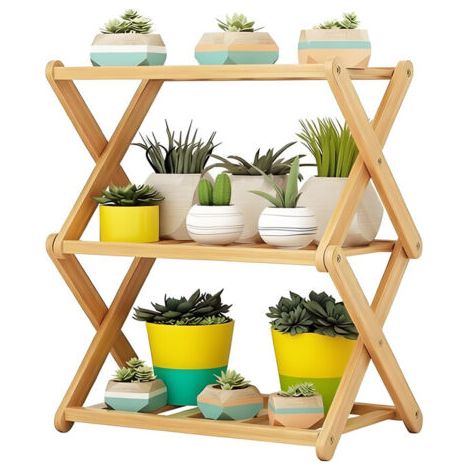 RHG Étagère pliable à 3 niveaux en bois pour pot de fleurs, support de rangement polyvalent pour la maison, le salon, le balcon, la terrasse,50cm (1/5)