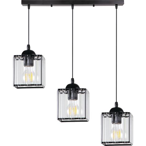 Suspension noire barre 3xE27 verres Glassia Candellux (1/3)