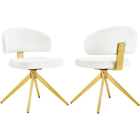 Set di 2 sedie da pranzo girevoli 360° in PU bianco con struttura in metallo MODENUIT (1/5)