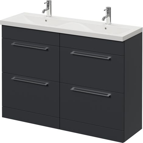 Napoli 390 Gloss Grey 1200mm 4 Drawer Vanity Unit with Double Glide Basins - 1200mm - Chrome 320mm Handle