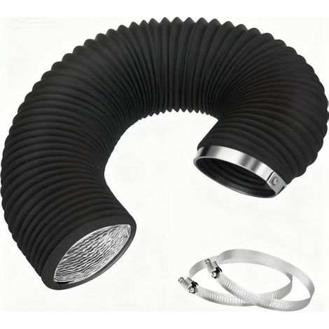 Insulated and flexible dryer exhaust hose, black, 150 mm x 3 meters, PVC and aluminum hose, with 2 hose clamps. (1/5)
