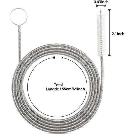 Brosse de Nettoyage Flexible pour Tuyau, 155 cm, tête fine 5 x 1 cm, goupillon conduit étroit (1/5)