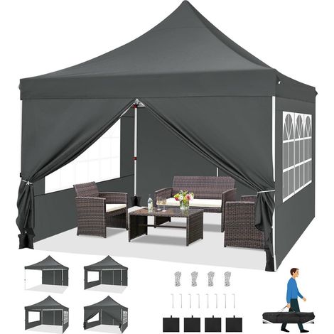Faltpavillon 3x3m Wasserdicht Stabil Grau 3x3 m mit 4 Seitenteilen (1/5)