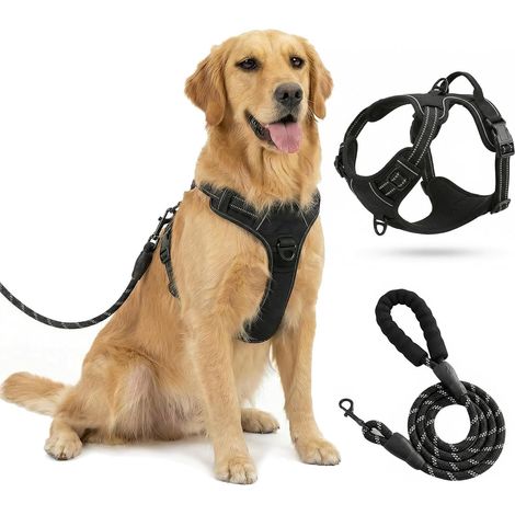 Hassle-free Dog Harness - Reflective Dog Accessory - Soft Padded Vest, Adjustable Reflective Vest with Attachment, Black, L. (1/5)