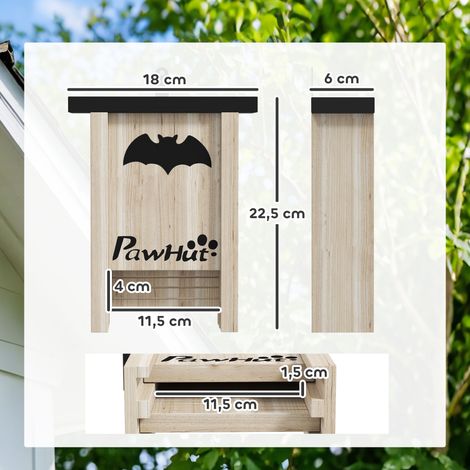 Lot de 3 nichoirs à chauves-souris bois 18x6x22,5cm facile à suspendre, abri protecteur pour jardins vergers fermes, accessoire écologique extérieur (1/5)