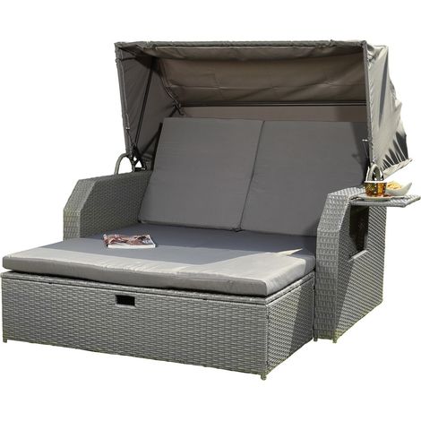 Rattan Lettino prendisole Grigio Tetto Sedia da spiaggia Sunlounger Lettino Relax (1/5)