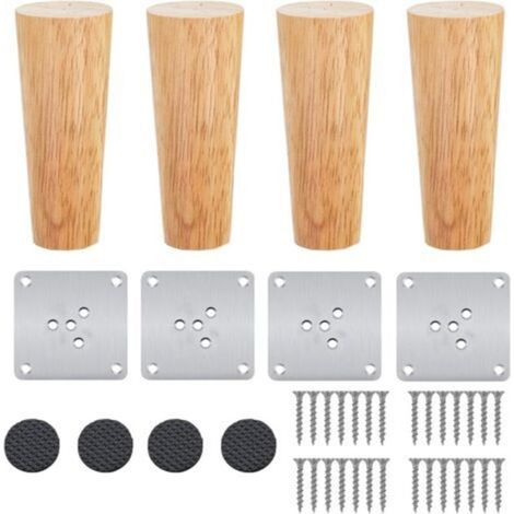 Lot de 4 pieds de meubles ronds en bois avec vis pour meubles de bricolage, canapé, fauteuil, lit, chaise, armoire, table de chevet, armoire, tiroir (15 cm) (1/4)