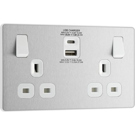 Prise d'alimentation à double interrupteur avec ports de charge USB C (30 W) et USB A (2,1 A) (1/5)