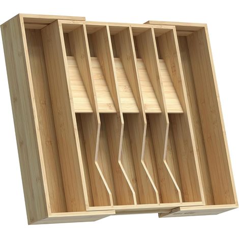 Organisateur de tiroir pour couverts en bambou, extensible à 12 emplacements avec rainures en V et cales antidérapantes – Rangement pour couverts et ustensiles de cuisine (1/5)