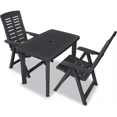Table rectangulaire et 2 chaises de jardin plastique anthracite Camille (1/5)