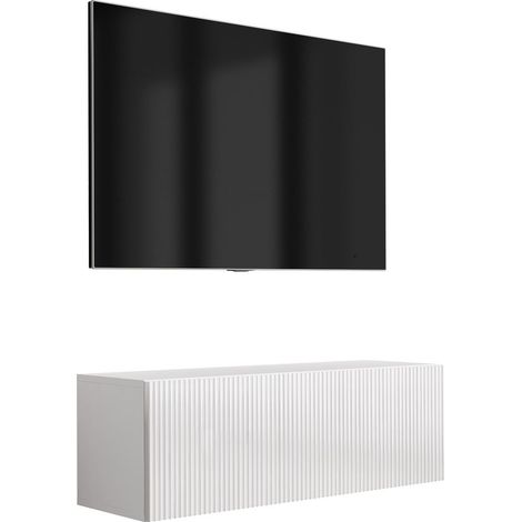 Mobile TV con frontale scanalato, Bianco opaco, 100 × 32 × 33,6 cm (1/5)