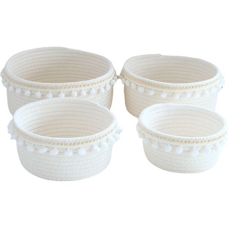 Panier de rangement en corde de coton tressée,lot de 4,accessoires de salle de bain,panier de rangement tissé (1/5)