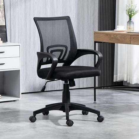 Sedia da ufficio girevole in rete con altezza regolabile, funzione di inclinazione e braccioli, portata massima 120 kg, colore nero. (1/5)