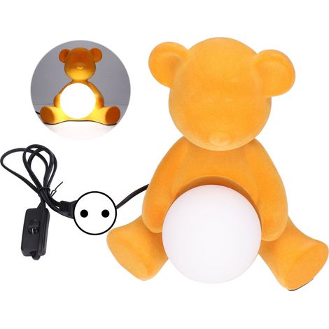 Lampe de table LED dessin animé, adorable veilleuse Teddy 3 couleurs enfantine, prise UE 220V jaune (1/5)