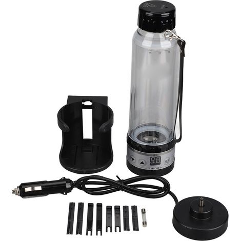 Elektrischer Wasserkocher fürs Auto (12V/24V), 280 ml, transparent, tragbar, großes Fassungsvermögen, multifunktional, schwarz