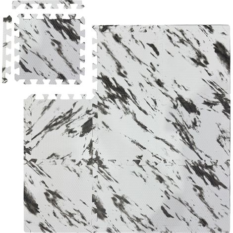 Relaxdays Floor Protection Mat, 9 Puzzle Pads for Sports & Fitness Equipment, 0.85 m², EVA Foam, BPA-free, White Marble (1/5)