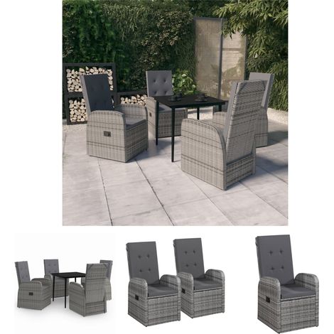 Gartenstühle - vidaXL 5-tlg. Garten-Essgruppe mit Kissen Grau - Gartenstuhl (1/5)