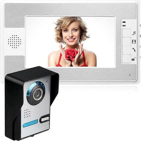 Interphone vidéo HD avec moniteur 7 pouces, sonnette et caméra filaire avec vision nocturne infrarouge et prise UE sans fil. (1/5)