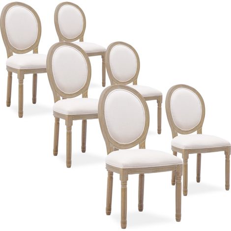 Lot de 6 chaises médaillon Louis XVI tissu Beige (1/3)